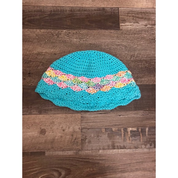 Handmade Other - Handmade Kids Crochet Bucket Hat Turquoise Blue Multi Color Shell Stitch Sun Hat